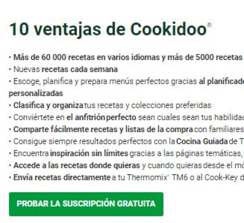 Suscripción a Cookidoo®. MES DE PRUEBA GRATIS