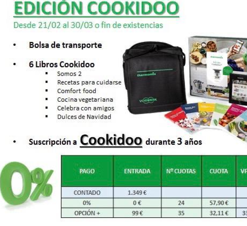 Tm6 financiada al 0% de intereses, 3 años de COOKIDOO, regalos .... es tu oportunidad