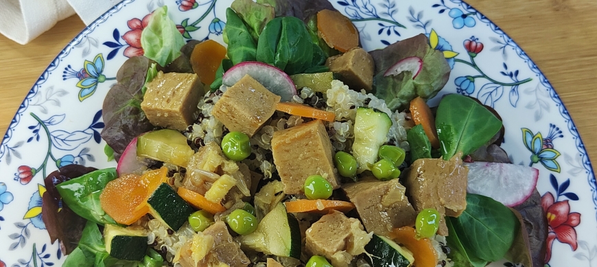 Ensalada de quinoa con seitan y verduras