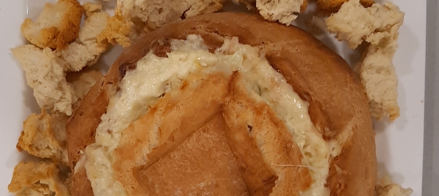 pan con fondue de queso y cebolletas en Thermomix® 